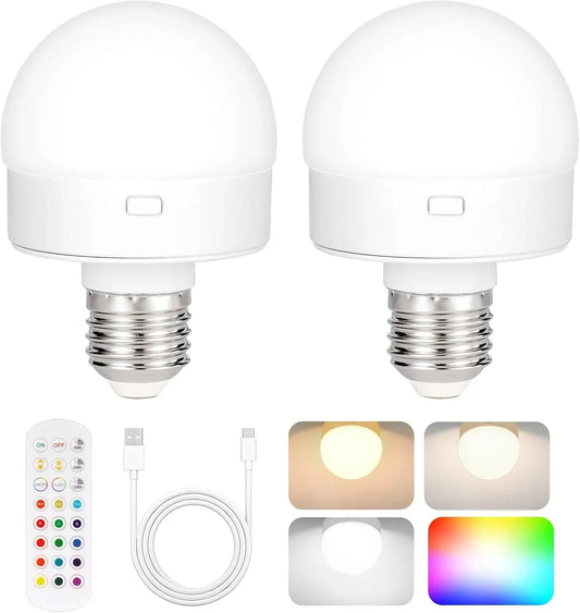 Genopladelig trådløs LED-lampe med fjernbetjening – 15 farver & dæmper (E12 og E26/E27)