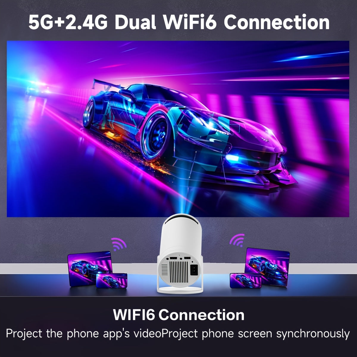 SCUARI Mini Smart Projector met WiFi6 & BT 5.2, Ingebouwd Android OS, 180° Rotatie, Native 720P Ondersteuning voor 1080P, Automatische Correctie, Afstandsbediening – Draagbare Groot Schermprojector voor Kantoor/Thuis/Reizen