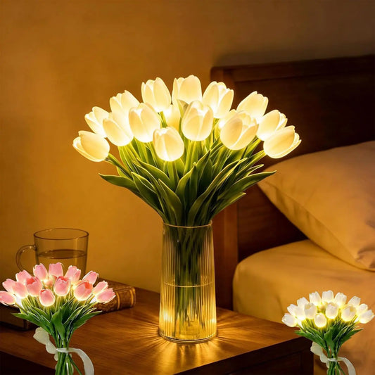 Romantisk LED-tulipanlampe – Batteridrevne LED-tulipaner, der kombinerer blomsterdekoration med blød stemningsbelysning