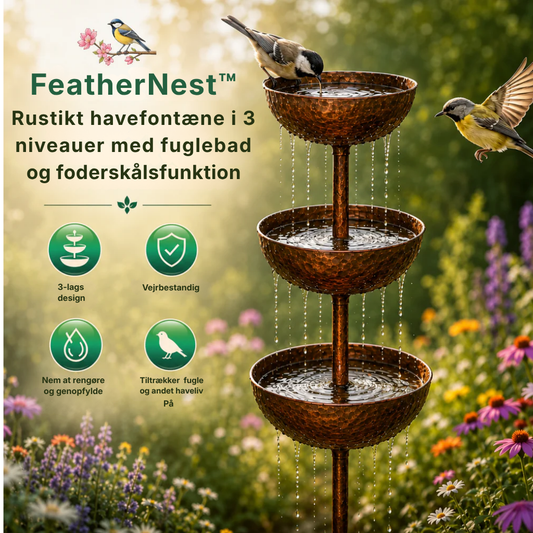 FeatherNest™ | Rustikt jern fuglebad og foderstation med jordspyd