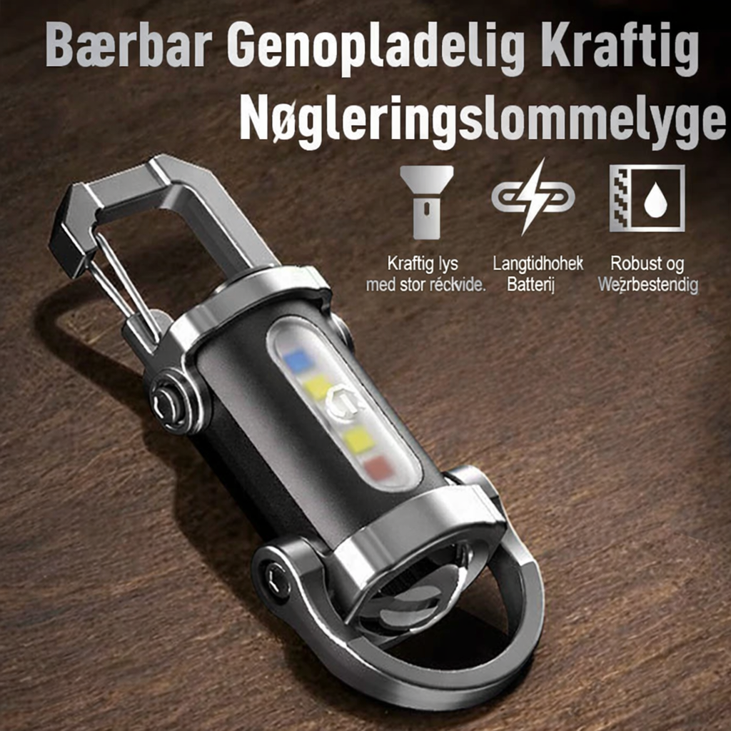 Bærbar genopladelig kraftig nøgleringslommelygte