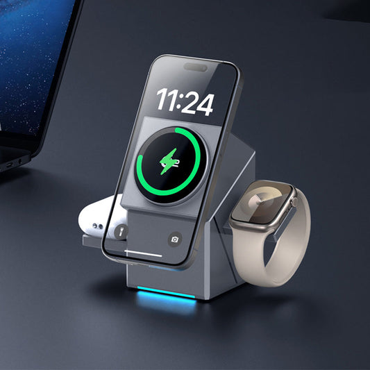 3-i-1 Foldbar Magnetisk Trådløs Oplader – Hurtig opladning til telefon / smartwatch / ørepropper: Kompakt & sikker!